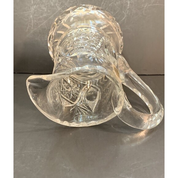 Vintage Genuine Hand Cut Lead Crystal Pitcher Vase Stars Checkerboard - Picture 6 of 10